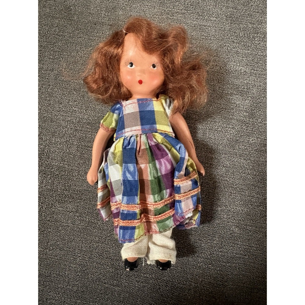Nancy Ann StoryBook Doll Irish Girl Red Hair 5" Bisque 1930s Plaid Dress
